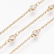 Handmade Brass Cubic Zirconia Chains, Soldered, Long-Lasting Plated, Real 18K Gold Plated, 8x4x2mm(CHC-P0005-04G)