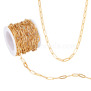 316L Surgical Stainless Steel Flat Paperclip Chains, Drawn Elongated Cable Chains, with Spool, Soldered, Real 18K Gold Plated, 12x4x1mm(CHS-WH0001-06)