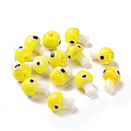 Handmade Evil Eye Lampwork Beads, Mushroom Shape, Yellow, 16.5~18x11.5~13x11.5~13mm, Hole: 1.6~2mm(LAMP-D018-01B)