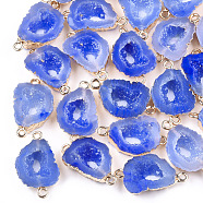 Electroplate Druzy Resin Links connectors, with Iron Findings, Nuggets, Light Gold, Blue, 26x15~16x6~7mm, Hole: 1mm(RESI-S366-06C)