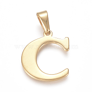 304 Stainless Steel Pendants, Golden, Initial Letter.C, 26x22x1mm, Hole: 3x8mm(STAS-F106-95G-C)