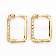 Rectangle Hoop Earrings for Girl Women, Brass Micro Pave Clear Cubic Zirconia Earrings, Nickel Free, Real 16K Gold Plated, 27.5x18x3mm, Pin: 1mm(X-EJEW-N099-002LG-NF)