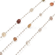 Natural Mixed Gemstone Nugget Beaded Chains, with Silver Brass Findings, Unwelded, with Spool, 2mm, 6x4~5mm(CHC-M025-65S)