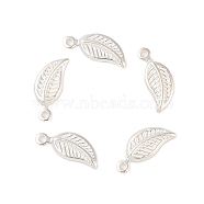 925 Sterling Silver Leaf Charms, Silver, 10x4x1mm, Hole: 0.9mm, about 71pcs/10g(STER-Q194-01S)