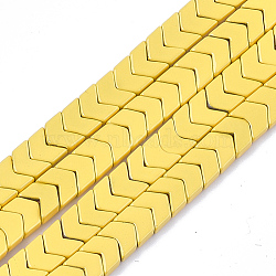 Spray Painted Non-magnetic Synthetic Hematite Beads Strands, Arrow/Chevron, Yellow, 5.5x6x2mm, Hole: 0.7mm, about 107pcs/strand, 16.1 inch(G-T124-06E)