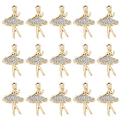 20Pcs Alloy Pendants, with Rhinestone, Dancer, Crystal, Light Gold, 28.3x17.1x3mm, Hole: 1.8mm(FIND-SC0012-75)