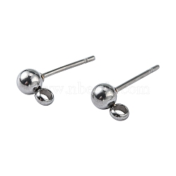 304 Stainless Steel Stud Earring Findings, with Loop, Stainless Steel Color, 15x7x4mm, Hole: 1.7~2mm, Pin: 0.8mm(STAS-E026-3)