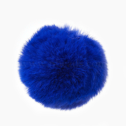 Handmade Faux Rabbit Fur Pom Pom Ball Covered Pendants, Fuzzy Bunny Hair Balls, with Elastic Fiber, Blue, 55~74mm, Hole: 5mm(WOVE-F020-A15)