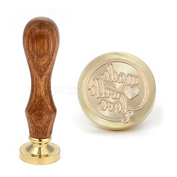 Brass Retro Wax Sealing Stamp, with Wooden Handle for Post Decoration DIY Card Making, Made with love, Word, 90x25.5mm(AJEW-F045-C01)