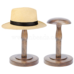 Wood Dome Shaped Stem Hat Rack, for Wig, Hat Holder Display Stand, Coffee, Finished Product: 156x240mm(ODIS-WH0001-46B)