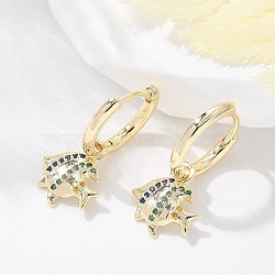 Brass Clear Cubic Zirconia Hoop Earrings, Fish, Real 18K Gold Plated, 22x10.5x13.5mm(EJEW-Q014-26G)