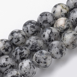 Natural Black Spot Stone Beads Strands, Round, 4mm, Hole: 1mm, about 90pcs/strand, 15.7 inch(G-S272-05-4mm)