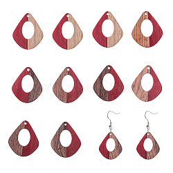 Ornaland Resin & Wood Pendants, teardrop, Brown, 32.5x27.5x2.5~4mm, Hole: 1.5mm, 10pcs/box(RESI-OL0001-01)