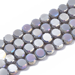 Electroplate Glass Beads Strands, AB Color Plated, Faceted, Flat Round, Dark Gray, 5.5x6x3.5mm, Hole: 1.2mm, about 98~100pcs/strand, 19.84~21.65 inch(50.4cm~55cm)(EGLA-Q125-002-A01)