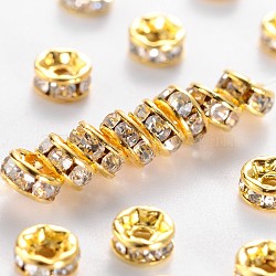 Brass Grade A Rhinestone Spacer Beads, Golden Plated, Rondelle, Nickel Free, Crystal, 4x2mm, Hole: 0.8mm(RSB034NF-01G)