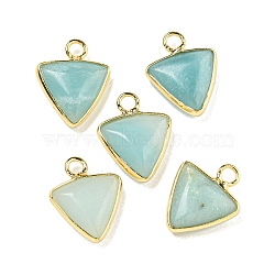 Natural Flower Amazonite Triangle Charms, with Rack Plating Brass Findings, Golden, 15x12x4mm, Hole: 2mm(G-K338-24G)