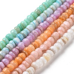 Natural Cultured Freshwater Shell Beads Strands, Dyed, Rondelle, Mixed Color, 6.5~7.5x2~6.5mm, Hole: 1mm, about 85pcs/strand, 14.88 inch(37.8cm)(SHEL-F002-01)