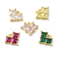 Real 18K Gold Plated Rack Plating Brass Micro Pave Cubic Zirconia Charms, Long-Lasting Plated, Lead Free & Cadmium Free, Heart, Mixed Color, 8x10x2.5mm, Hole: 1.4mm(KK-F854-13G)