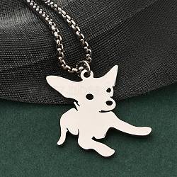 201 Stainless Steel Laser Cut Puppy Dog Pendant Box Chain Necklaces for Women Men, Stainless Steel Color, 23.62 inch(60cm)(NJEW-Q004-01P)