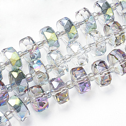 Electroplat Glass Bead Strands, Rainbow Plated, Faceted, Rondelle, Colorful, 10x6.5mm, Hole: 1.2mm, about 60pcs/strand, 18.9 inch(X-EGLA-Q092-10mm-D01)