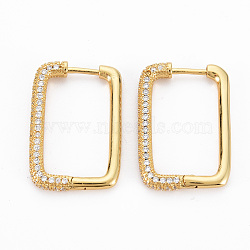 Rectangle Hoop Earrings for Girl Women, Brass Micro Pave Clear Cubic Zirconia Earrings, Nickel Free, Real 16K Gold Plated, 27.5x18x3mm, Pin: 1mm(X-EJEW-N099-002LG-NF)