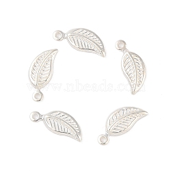 925 Sterling Silver Leaf Charms, Silver, 10x4x1mm, Hole: 0.9mm, about 71pcs/10g(STER-Q194-01S)