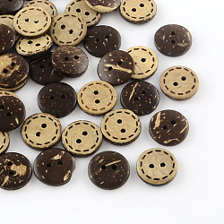 2-Hole Flat Round Coconut Buttons, Coconut Brown, 15x3mm, Hole: 2mm(BUTT-R035-002)