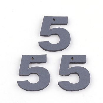 PU Leather Pendants, Number 5, Slate Gray, 16x13.5x2mm, Hole: 1mm