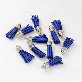 Suede Tassels, with CCB Plastic Findings, Nice for DIY Earring or Cell Phone Straps Making, Platinum, Blue, 38x10mm, Hole: 2mm