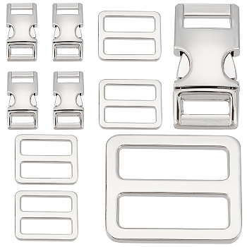 10Pcs 2 Style Alloy Adjustable Quick Side Release Buckles, for Luggage Straps Backpack Repairing, Rectangle, Platinum, 30x15x7mm, Hole: 10.5x3mm, 2 style, 5pcs/style, 10pcs