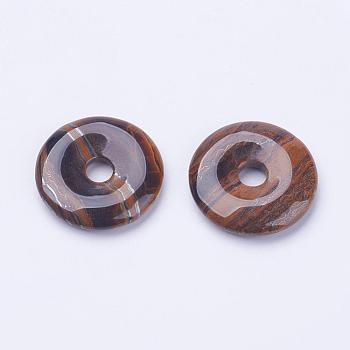 Natural Tiger Iron Pendants, Donut/Pi Disc, Donut Width: 11.5~12mm, 29~30x5~6mm, Hole: 6mm