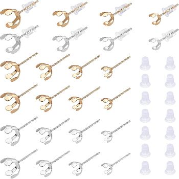 Unicraftale 304 Stainless Steel Stud Earring Findings, Prong Earring Settings, with Silicone Ear Nuts, Golden & Stainless Steel Color, 14.5~18x5.5~10.5mm, Inner Diameter: 5~10mm, Pin: 0.7mm, 80pcs/box, Ear Nuts: 100pcs