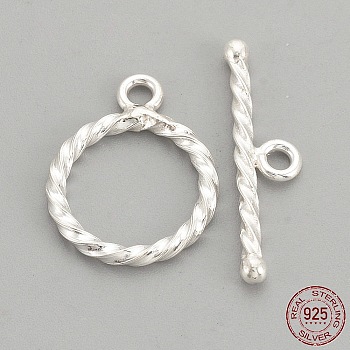 Sterling Silver Toggle Clasps, with 925 Stamp, Ring, Silver, 16x12x1.5mm, Hole: 1.5mm