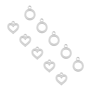 304 Stainless Steel Pendant Rhinestone Settings, Round Ring & Heart, Stainless Steel Color, 15.5~17x13~14.5x1.5mm, Hole: 2mm, 20pcs/box