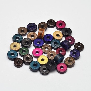 Dyed Natural Coconut Disc Loose Beads, Mixed Color, 8~9x3~6mm, Hole: 1~3mm