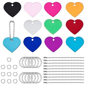 DIY Keychain Making, with Aluminum Pendants, Iron Ball Chains, Jump Ring and Split Key Ring, Heart, Mixed Color, 25x2mm