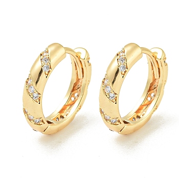 Brass Hoop Earrings, with Clear Cubic Zirconia, Golden, 3.5x16mm