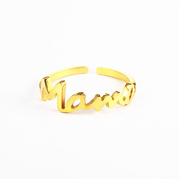 Simple Stainless Steel Mama Cuff Rings for Mother's Day, Golden, show in picture