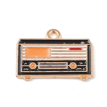 Alloy Enamel Pendants, Light Gold, Radio Charm, Black, 15x20x1mm, Hole: 1.6mm