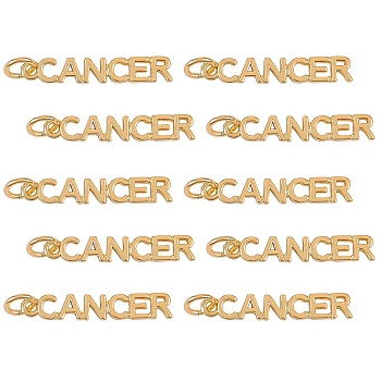 10Pcs Brass Pendants, with Jump Rings, Long-Lasting Plated, Constellation/Zodiac Sign, Golden, Cancer, Cancer: 4x22.5x1.5mm, Hole: 3mm