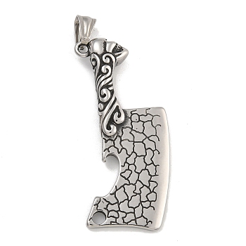 304 Stainless Steel Big Pendants, Knife with Skull Charm, Antique Silver, 60x28x8.5mm, Hole: 9x5mm