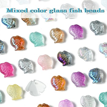 50Pcs 25 Styles Handmade Electroplate Glass Beads, Fish, Mixed Color, 10~15x14~14.5x4.5~6mm, Hole: 0.8~1mm, 2pcs/style
