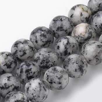 Natural Black Spot Stone Beads Strands, Round, 4mm, Hole: 1mm, about 90pcs/strand, 15.7 inch