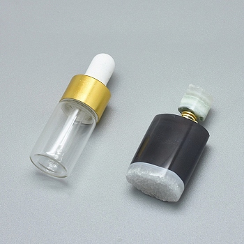 Natural Agate Openable Perfume Bottle Pendants, with Brass Findings and Glass Essential Oil Bottles, 39~49x19~23x13~16mm, Hole: 0.8mm, Glass Bottle Capacity: 3ml(0.101 fl. oz), Gemstone Capacity: 1ml(0.03 fl. oz)