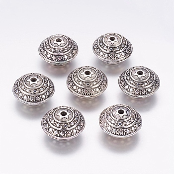 Tibetan Style Alloy Beads, Saucer, Antique Silver, Lead Free & Cadmium Free & Nickel Free, 16x23mm, Hole: 2mm