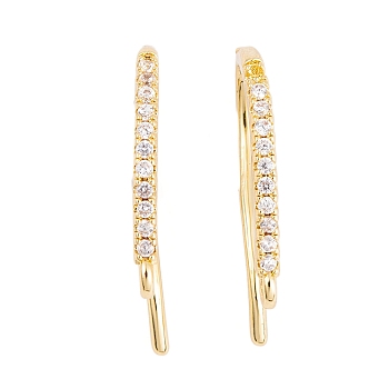 Rack Plating Brass Cubic Zirconia Earring Hooks, Cadmium Free & Lead Free, Long-Lasting Plated, Real 18K Gold Plated, 17x2mm, Hole: 1.5mm, Pin: 19x1mm