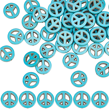 5 Strands Synthetical Turquoise Beads Strands, Peace Sign, Dark Turquoise, 15x4mm, Hole: 1mm