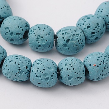 Natural Lava Rock Bead Strands, Dyed, Round, Cadet Blue, 16mm, Hole: about 2.5~3mm, about 28pcs/strand, 15 inch