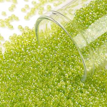 TOHO Round Seed Beads, Japanese Seed Beads, (164) Transparent AB Lime Green, 15/0, 1.5mm, Hole: 0.7mm, about 15000pcs/50g