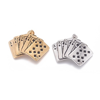 304 Stainless Steel Pendants, Playing Card, Mixed Color, 37.5x49x4mm, Hole: 5x8mm